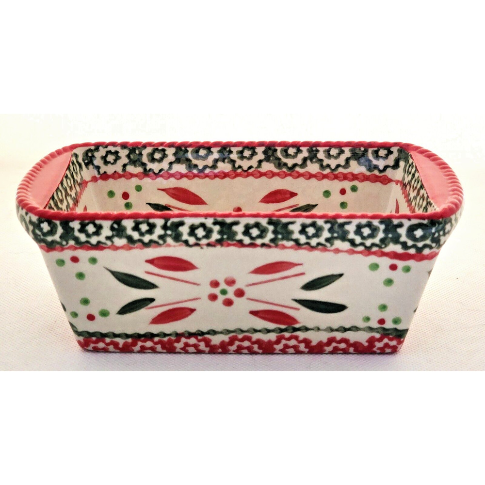 Loaf Baking Dish-TempTations-Ceramic-Red & Green-Holiday Theme-Small